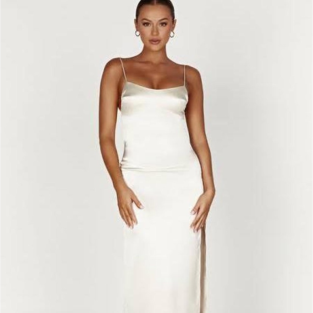 Meshki Ivory Satin Slip Maxi Dress